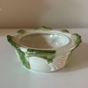 FITZ & FLOYD vintage 1988 trinket dish mini bowl pink green floral motif ceramic